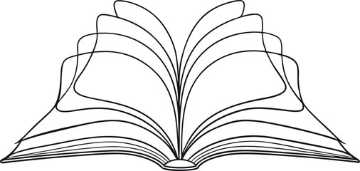 Simple Outline of an Open Book with Turning Pages