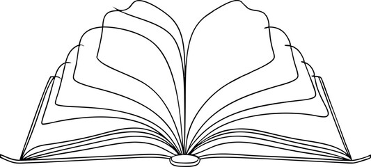 Open Book with Flying Pages Line Drawing