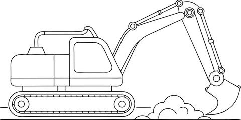 Excavator Line Art Illustration for Construction Projects