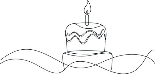 Minimalist Line Art Birthday Cake with Candle