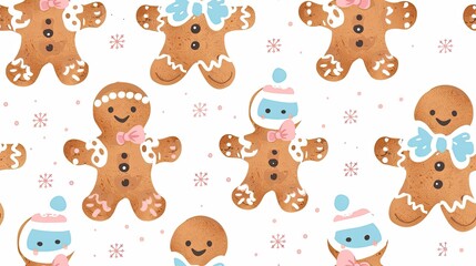 Whimsical Christmas gingerbread cookies seamless pattern