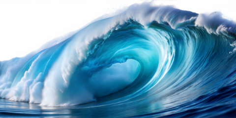 Powerful ocean wave curling with vibrant blue hues