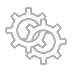 Two Gears Interlocking Vector Line Grey Icon Design