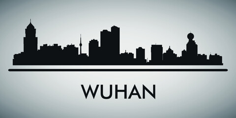 Obraz premium The city skyline. Wuhan. Silhouettes of buildings. Vector on a gray background
