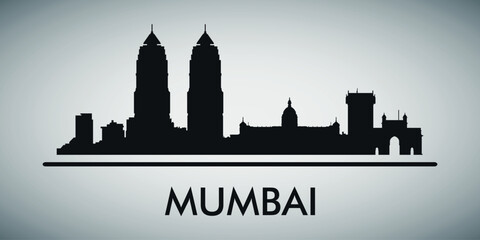 Naklejka premium The city skyline. Mumbai. Silhouettes of buildings. Vector on a gray background