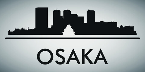 Fototapeta premium The city skyline. Osaka. Silhouettes of buildings. Vector on a gray background