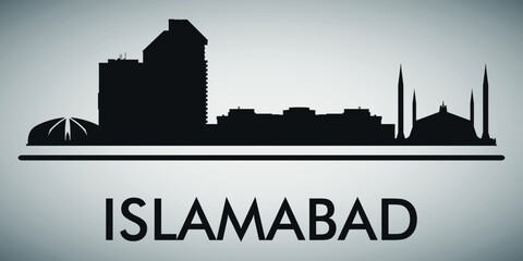 The city skyline. Islamabad. Silhouettes of buildings. Vector on a gray background