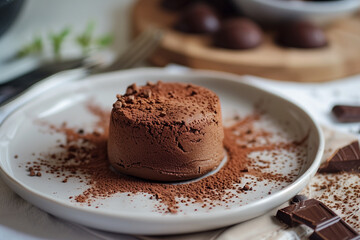 Close-Up Of Decadent Chocolate Mousse On White Plate