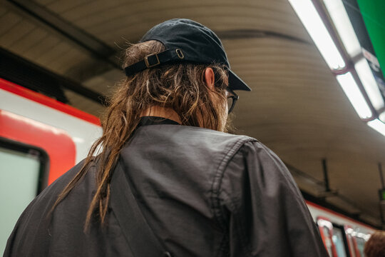 Man entering a subway train