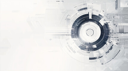 Obraz premium Abstract grey and white technology background with various tech elements, conveying a hi-tech communication concept and innovation. Includes circle empty space for your text