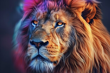 Naklejka premium Colorful Illustration of a Majestic Lion with Vivid Details