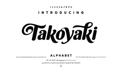 Takoyaki is Abstract Fashion font alphabet. Minimal modern urban fonts for logo, brand etc. Typography typeface uppercase lowercase and number. vector illustration