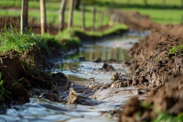 Fototapeta premium Soil Erosion Control Structures on a Farm for Environmental Conservation and Land Management