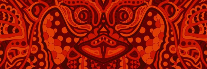 Creepy red pattern with stylized ugly demon face