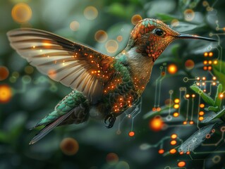 Hummingbird in Flight with Digital Overlays
