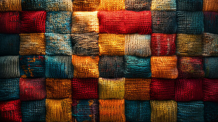 A cozy, warm background made from a patchwork of knitted squares