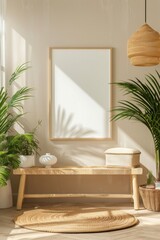 Apartment, hotel, or home modern bathtub or bathroom interior design with mockup poster space. Beautiful wall-mounted washrooms for relaxation, hygiene, and luxury photo frames or decorations