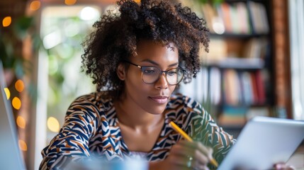 Focused Professional Engaging in Virtual Workshop for Skill Development and Note-Taking