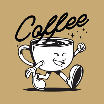 walking mascot coffee cup illustration