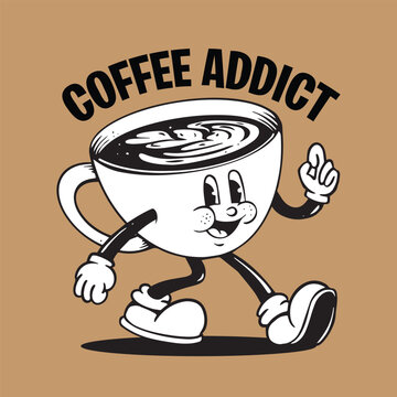 walking mascot coffee cup illustration