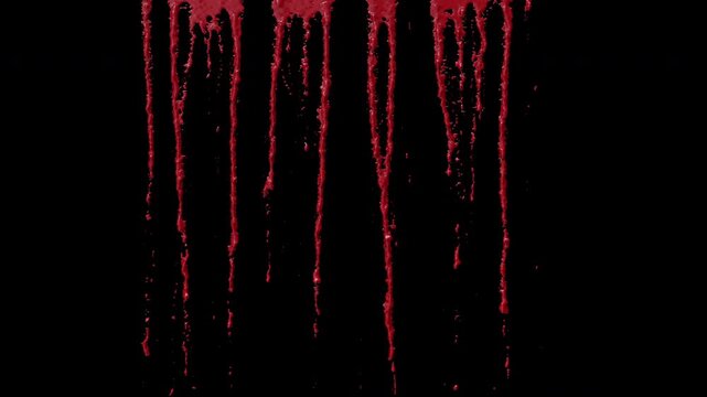 Blood dripping and leaving trails on a surface, from top to bottom, blood VFX element - 60 fps, 4K Pro Res with mask pass
