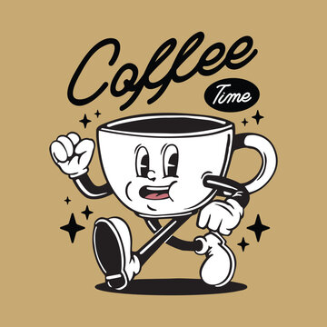 walking mascot coffee cup illustration