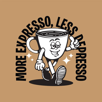 walking mascot coffee cup illustration