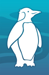 White penguin silhouette on icy blue background