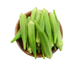 Fresh raw okra isolated on white background, horizontal with copy space