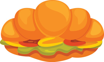 Delicious croissant being used as bread for tasty sandwich with lettuce cheese and tomatoes