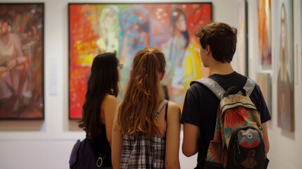 Freshmen Students Observing Art Gallery Exhibits - Cultural and Inspiring Campus Activity