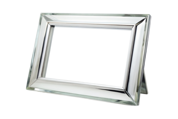 Silver picture frame with a reflective surface isolated on a transparent background.