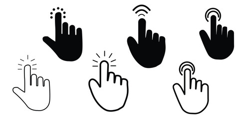 Hand cursor icon set. click icon vector. hand click pointer. Clicking finger. Computer mouse click set. vector.
