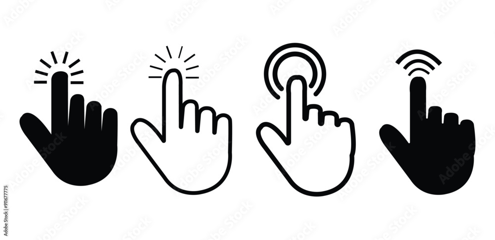 Poster hand cursor icon set. click icon vector. hand click pointer. clicking finger. computer mouse click s