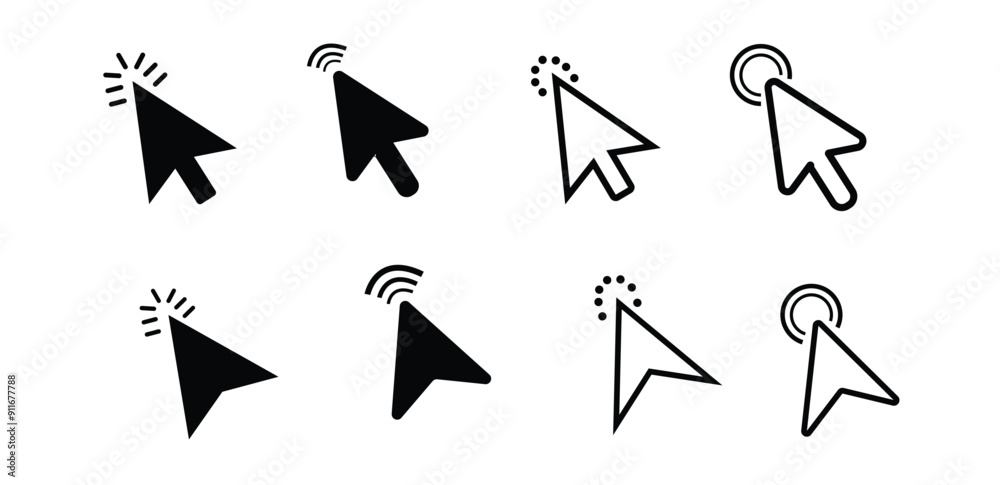 Poster computer mouse click cursor arrow icons set. clicking cursor icon. hand cursors icons click set. poi