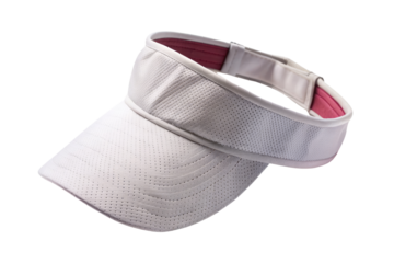 White visor cap with a red underside isolated on a transparent background.