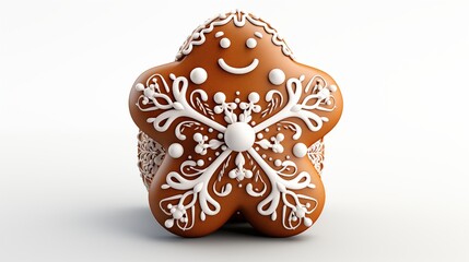 Fototapeta premium Close view of a fresh gingerbread, highlighting delicious textures, front view from above, studio lighting, white background.