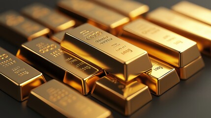 Shiny gold bars stacked together, showcasing wealth and luxury. Perfect for financial, investment, and banking themes.