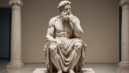 Obraz premium statue of a Greek philosopher in contemplation, at historical museum 