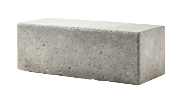 Solid gray concrete brick on display isolated on a transparent background.