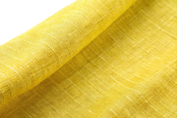 Folded piece of bright yellow fabric isolated on a transparent background.