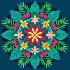 Mandala Patterns, Tropical Flowers, Tropical Leaves, Intricate Designs, Mandala Art, Floral Mandalas, Tropical Mandalas, Vector Mandalas, Exotic Flowers, Decorative Mandalas, Tropical Design