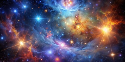 Fototapeta premium Cosmic Dance Starry Nebula with Glowing Clusters, Digital Art, Space, Astronomy, Galaxy, Stars