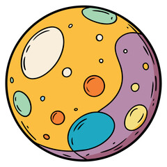 Fototapeta premium Yellow planet with craters cartoon isolated icon. Vector illustration