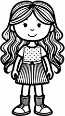 Girl Cartoon, Black and White, Children's Illustration