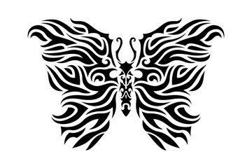 Tribal tattoo art with black stylized butterfly