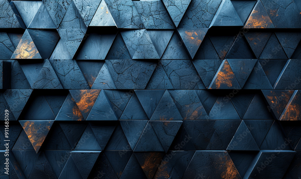 Poster futuristic 3d render of dark triangular block wall with high-tech texture, conceptual abstract desig