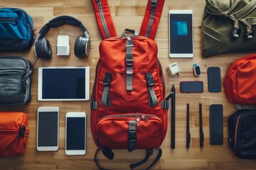 Tech-Focused School Backpack with Electronic Devices, Tablet, Headphones, and Chargers
