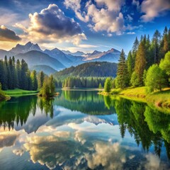 Obraz premium Mountain Lake Reflection at Sunset, landscape , nature , mountain , lake