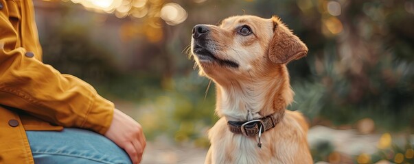 A pet owner teaching their dog basic obedience commands